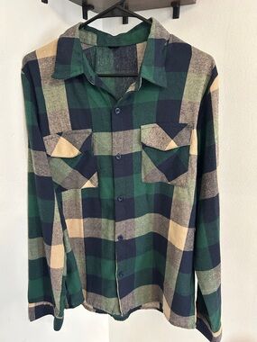 SHEIN Green, Navy & Cream Plaid Button-Down Shirt